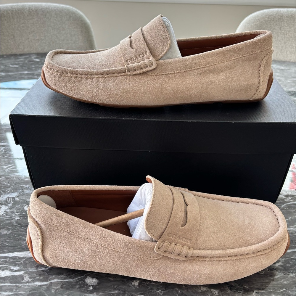 Coach Men’s Luca Driver Beige Suede Slip-Ons Size 8 (EUR 41)